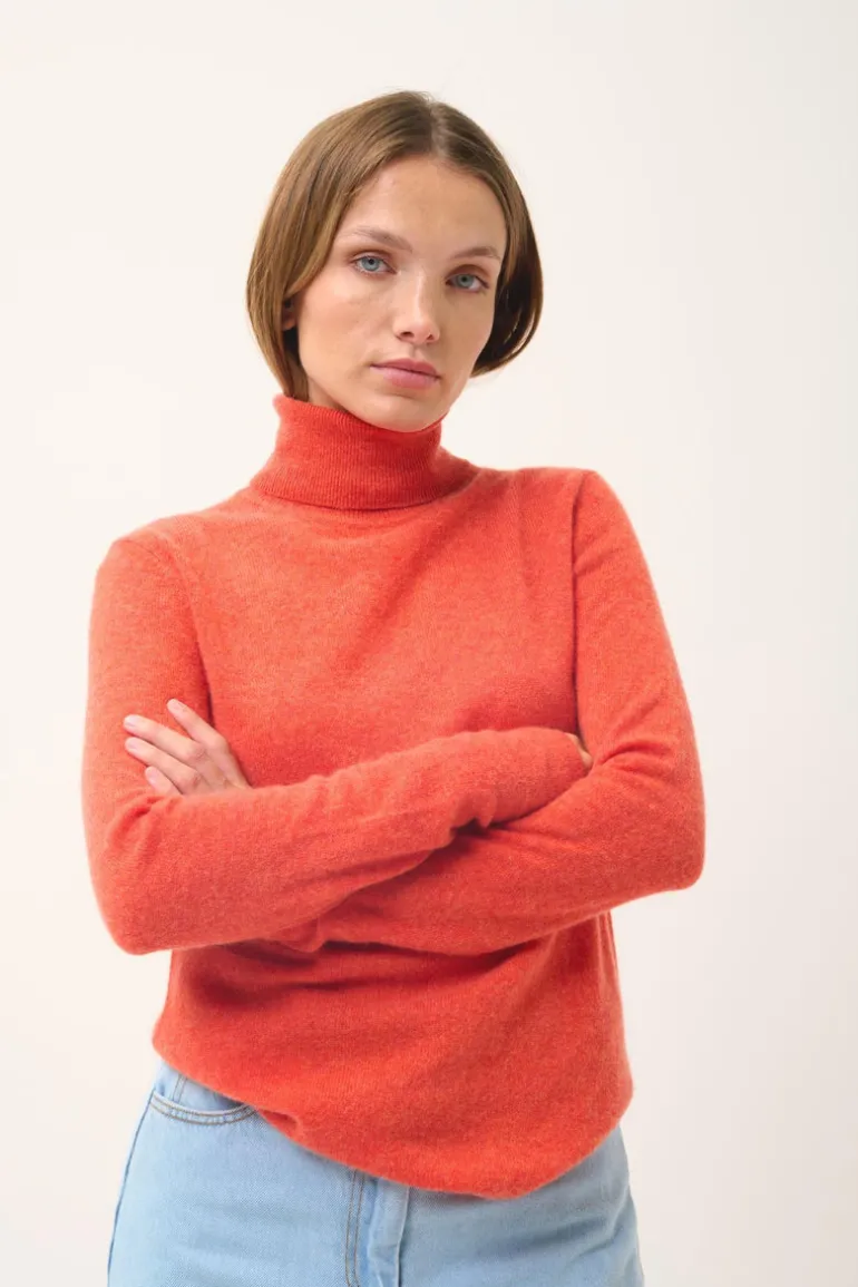 AVA pull col roulé orange chiné