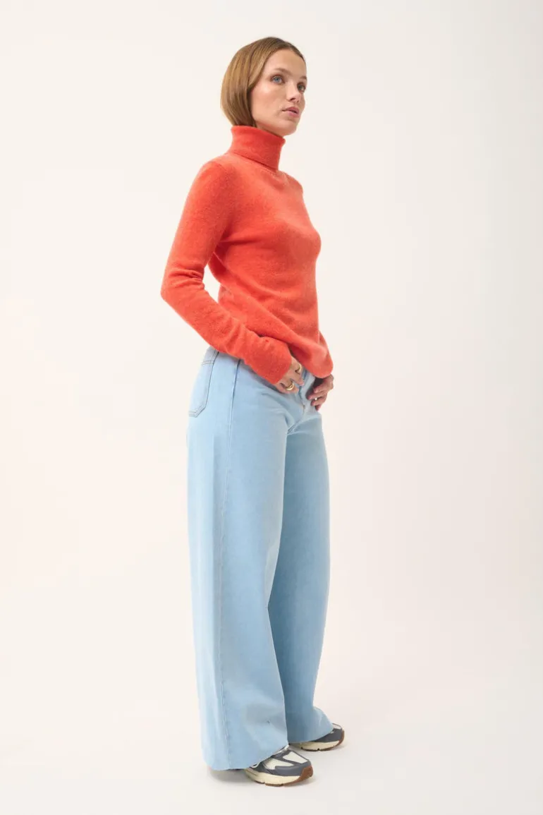AVA pull col roulé orange chiné