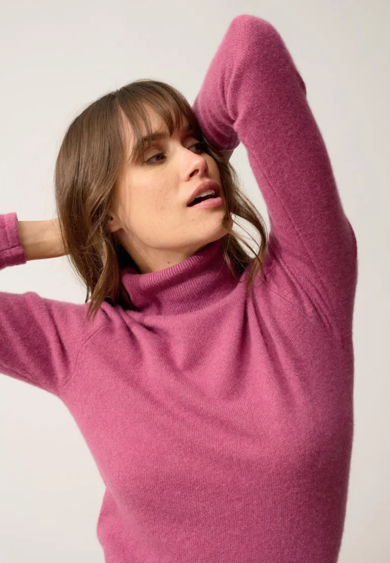 AVA pull col roulé orchidée