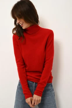 AVA pull col roulé rouge