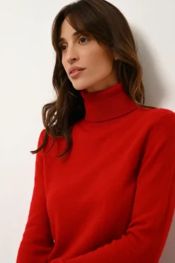 AVA pull col roulé rouge