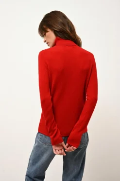 AVA pull col roulé rouge