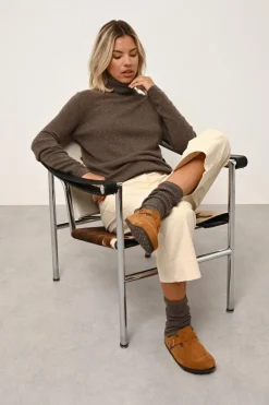 AVA pull col roulé taupe chiné
