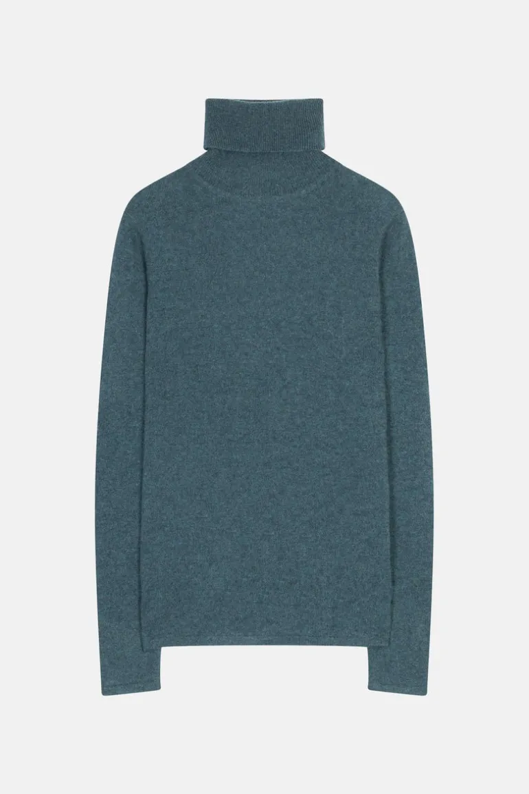 AVA pull col roulé vert canard chiné