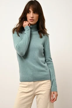 AVA pull col roulé vert chiné
