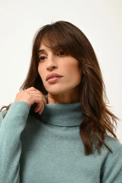 AVA pull col roulé vert chiné