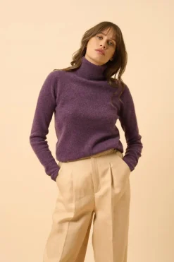 AVA pull col roulé violet chiné