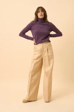 AVA pull col roulé violet chiné