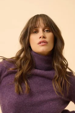 AVA pull col roulé violet chiné