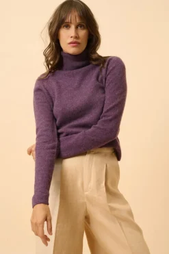 AVA pull col roulé violet chiné
