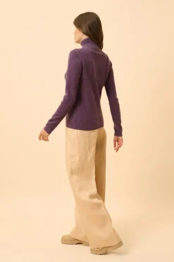 AVA pull col roulé violet chiné
