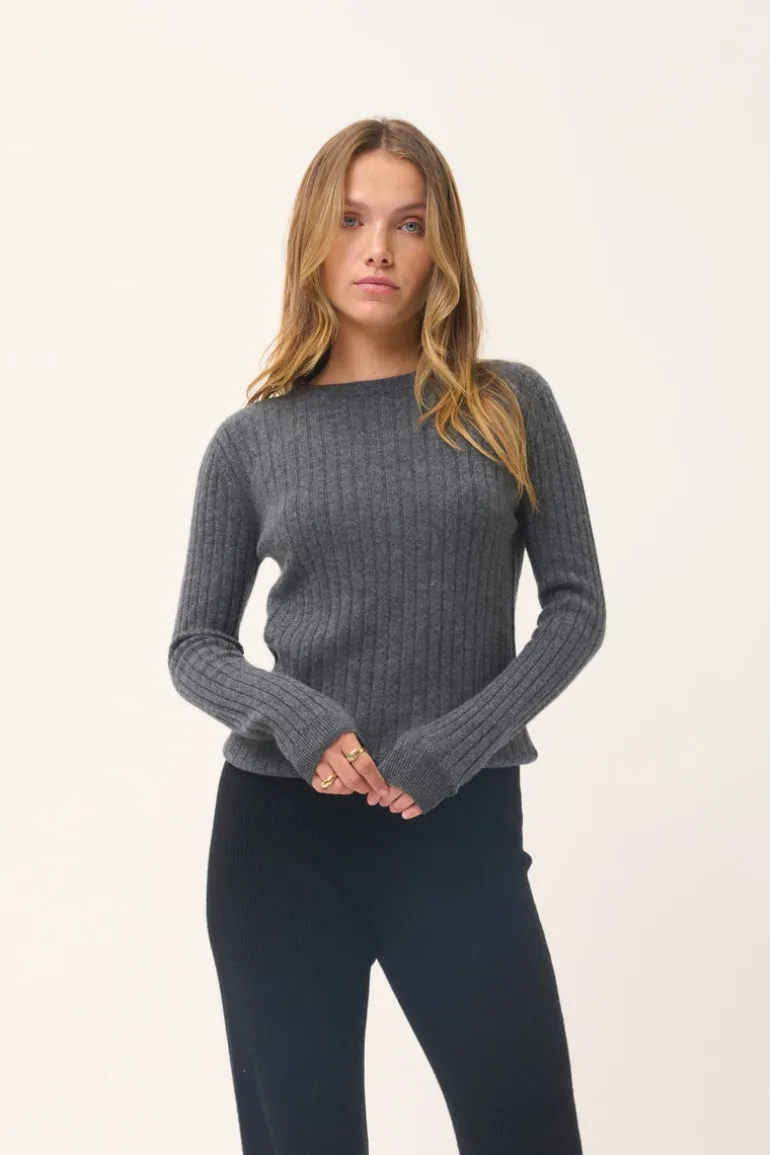 AVANA pull col rond anthracite chiné