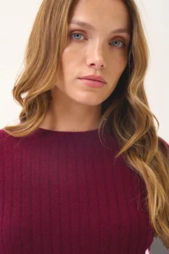 AVANA pull col rond bordeaux