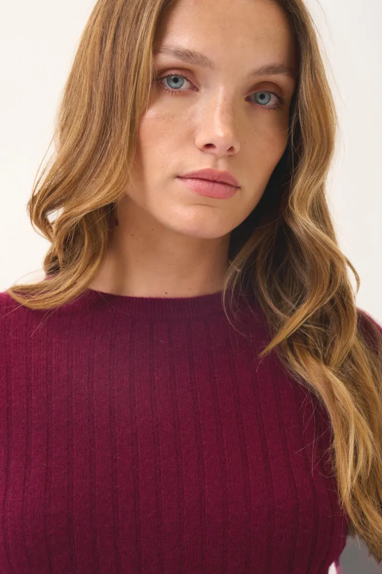 AVANA pull col rond bordeaux