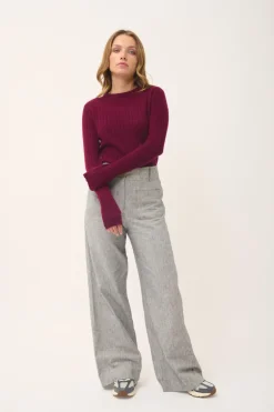 AVANA pull col rond bordeaux