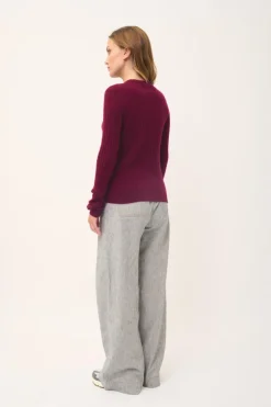 AVANA pull col rond bordeaux