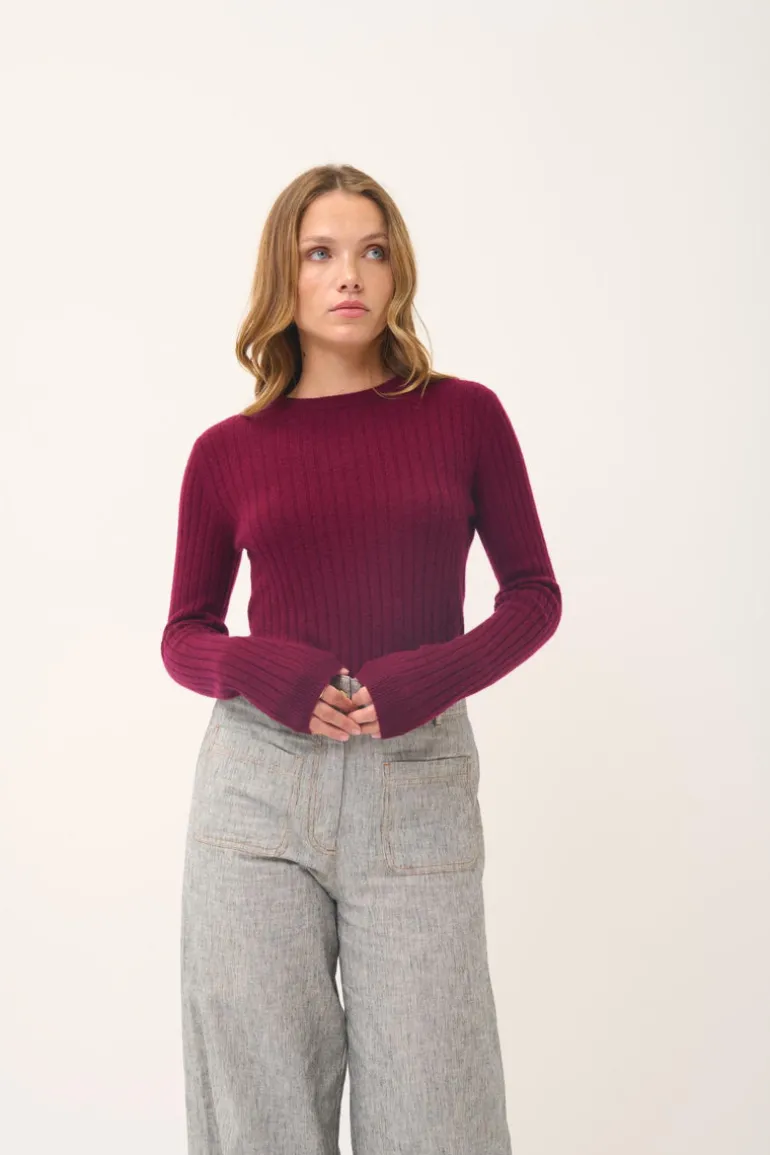 AVANA pull col rond bordeaux