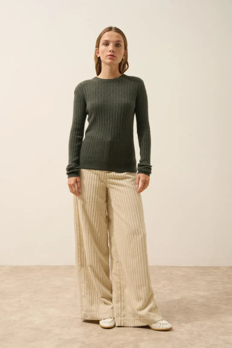 AVANA pull col rond kaki chiné