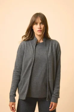 AYR gilet col montant anthracite chiné