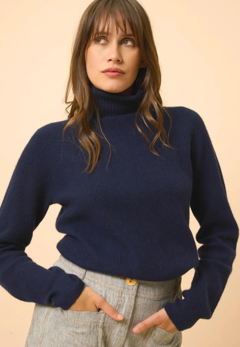 BILLY pull col roulé navy