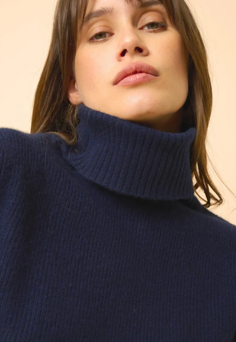 BILLY pull col roulé navy