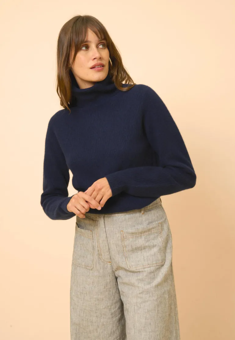 BILLY pull col roulé navy