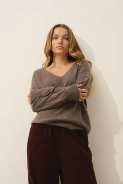 BIRSE pull col v taupe chiné