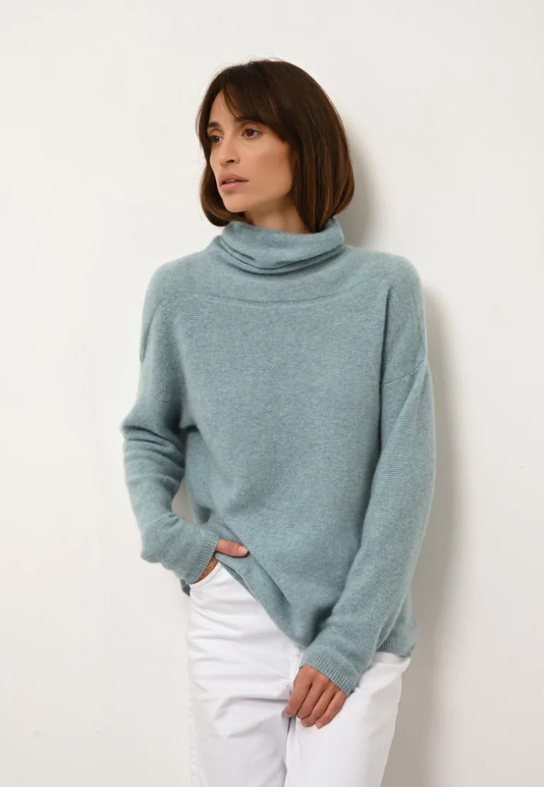 BLANTYRE pull col roulé aqua chiné