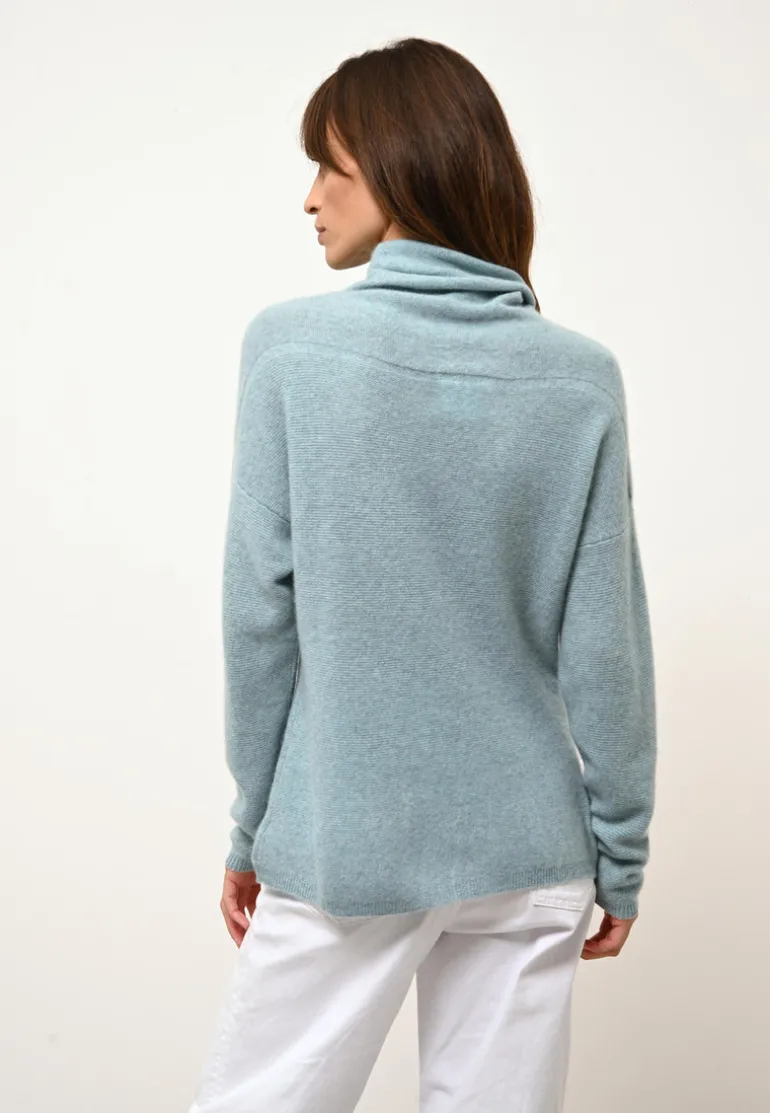 BLANTYRE pull col roulé aqua chiné