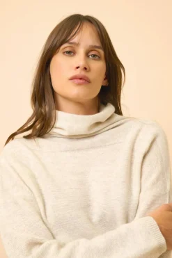 BLANTYRE pull col roulé gris perle chiné