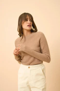 CALLIE pull col rond camel chiné