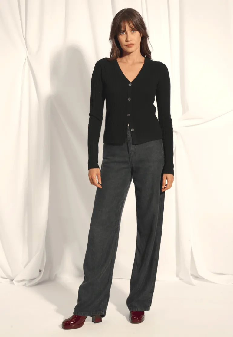 CAMILLE cardigan col v noir