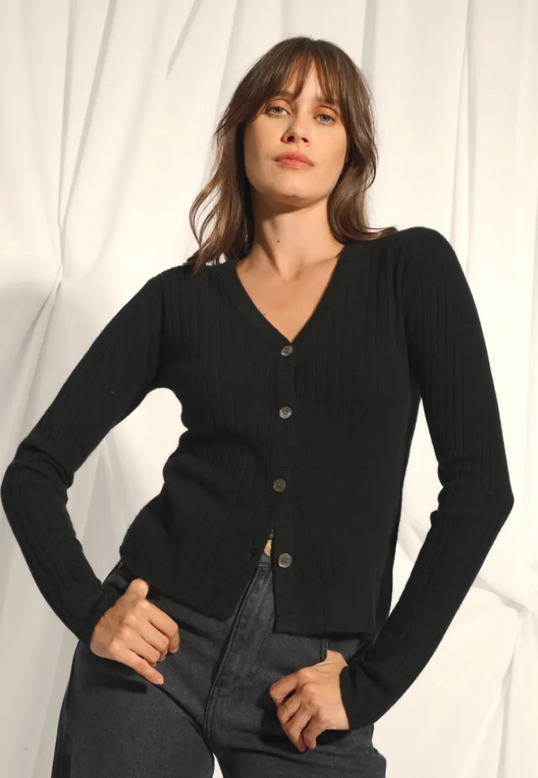 CAMILLE cardigan col v noir