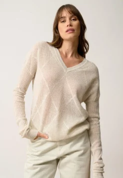 CAPUCINE pull col v gris perle chiné