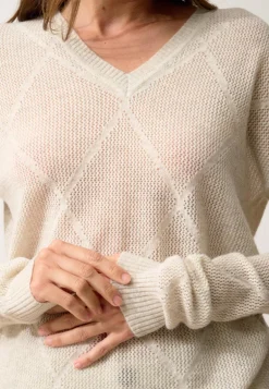 CAPUCINE pull col v gris perle chiné