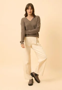 CAPUCINE pull col v taupe chiné