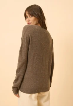 CAPUCINE pull col v taupe chiné