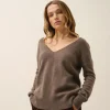 CASSIE pull col v taupe chiné
