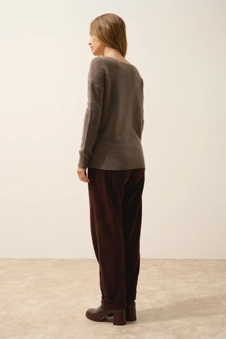 CASSIE pull col v taupe chiné