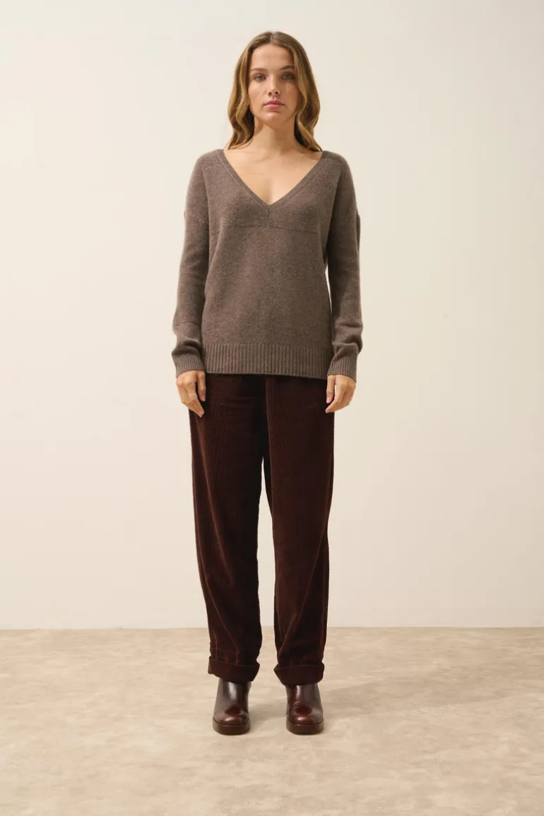 CASSIE pull col v taupe chiné