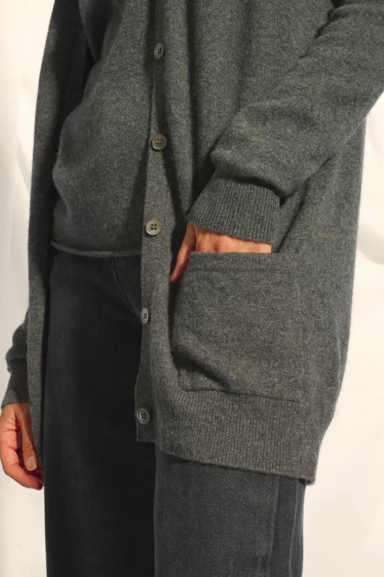 CHELSEA cardigan col v anthracite chiné