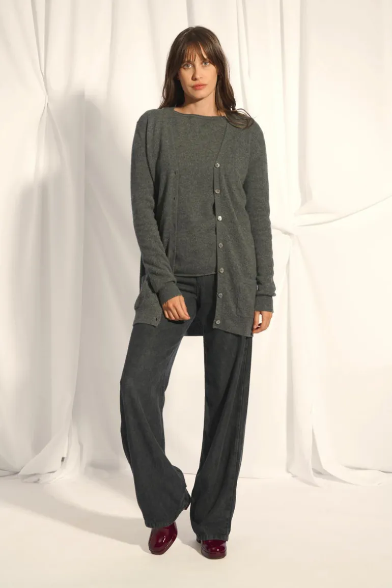 CHELSEA cardigan col v anthracite chiné
