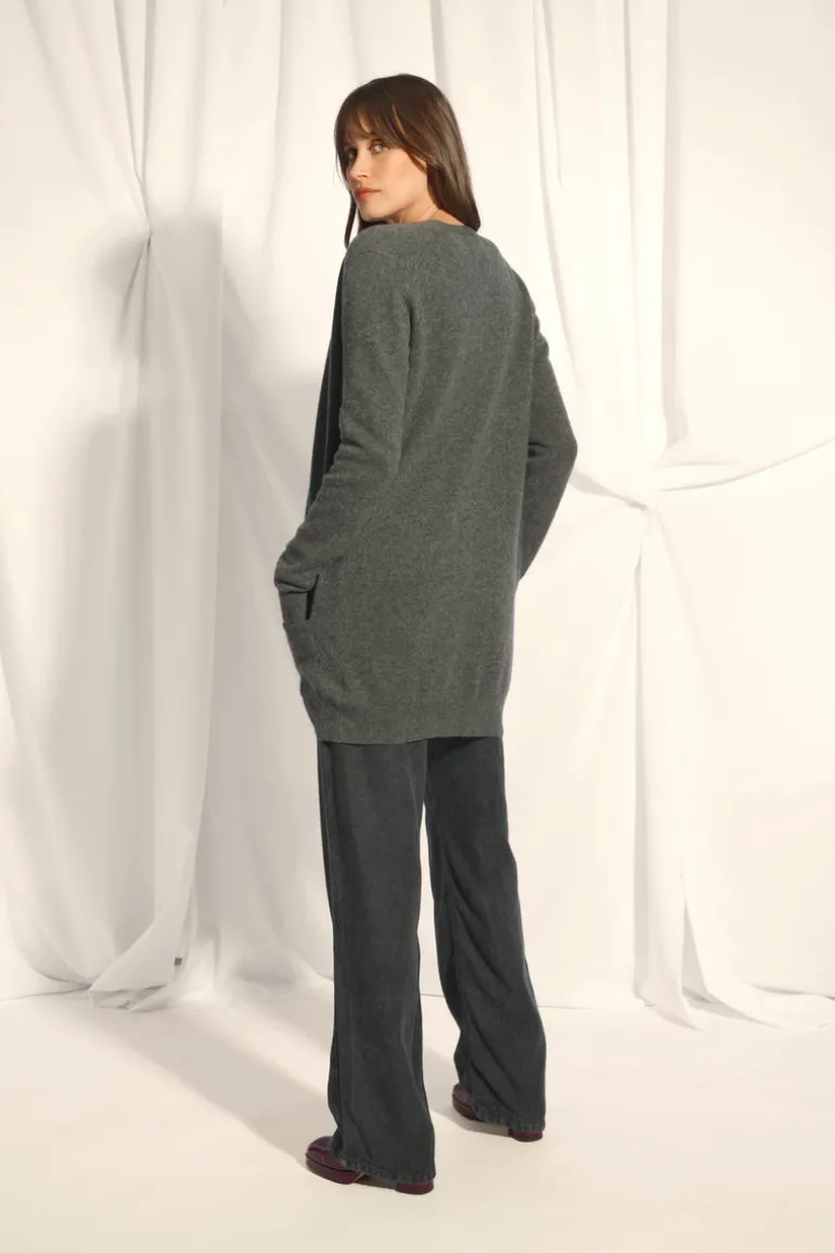 CHELSEA cardigan col v anthracite chiné