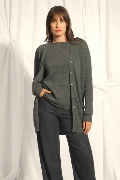 CHELSEA cardigan col v anthracite chiné