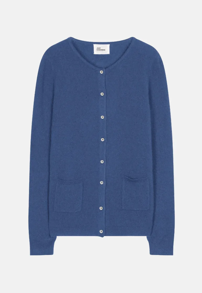 CHELSEA cardigan col v bleu denim