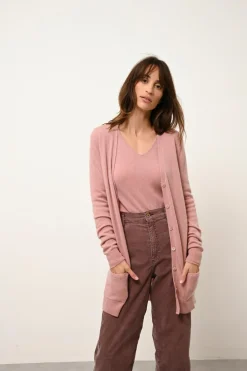 CHELSEA cardigan col v bois de rose