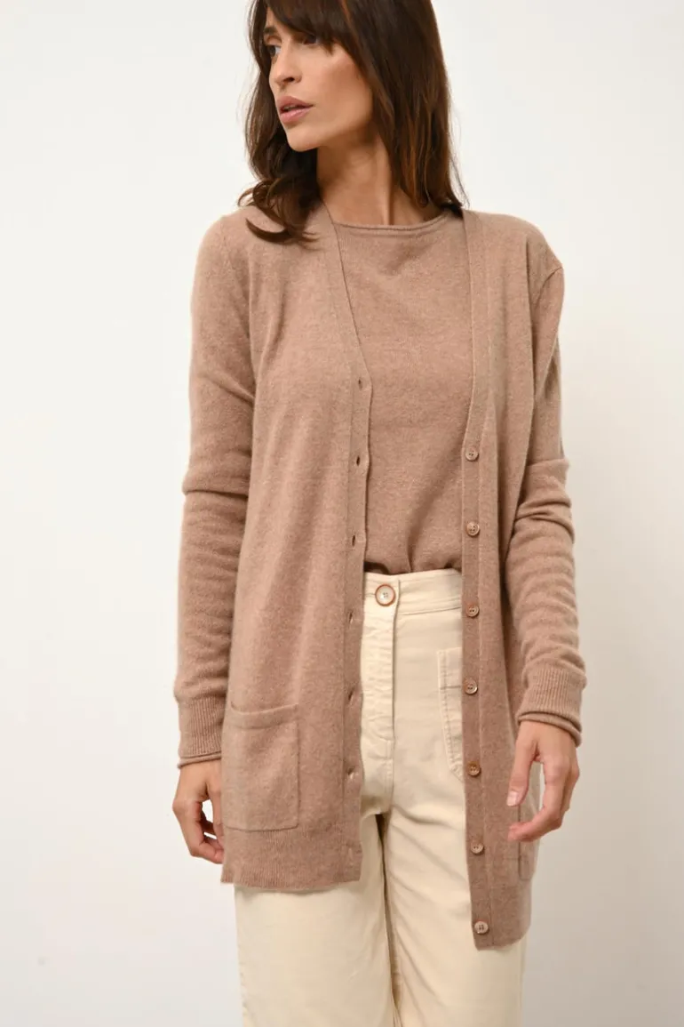 CHELSEA cardigan col v camel chiné
