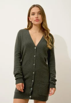 CHELSEA cardigan col v kaki chiné