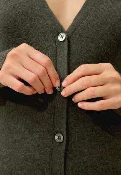 CHELSEA cardigan col v kaki chiné