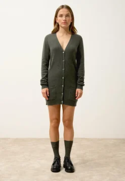CHELSEA cardigan col v kaki chiné